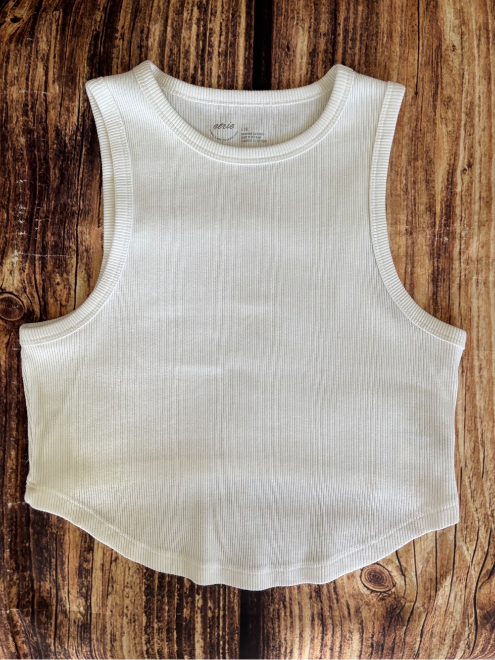 Aerie Curved Hem High Neck Ribbed White Tank Crop Top Large L